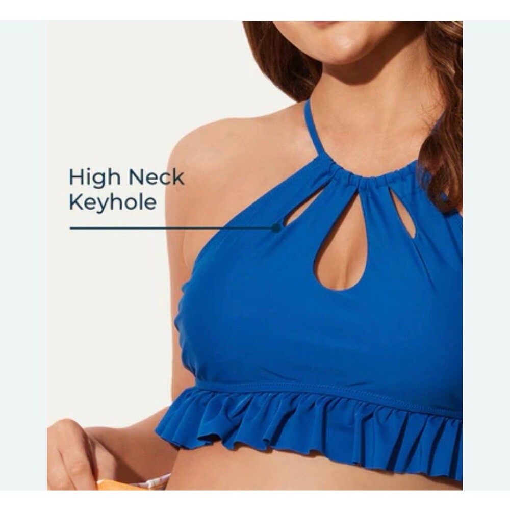 NWT Criss Cross Tie Back Keyhole With Ruffles Swim Top Size Small #244